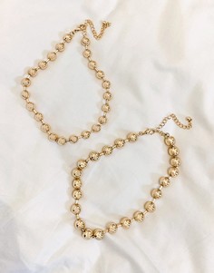 Набор из двух золотистых ожерелий из шариковой цепочки ASOS DESIGN-Золотистый