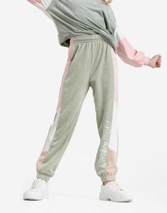 Зелёные велюровые брюки колор-блок для девочки Gloria Jeans