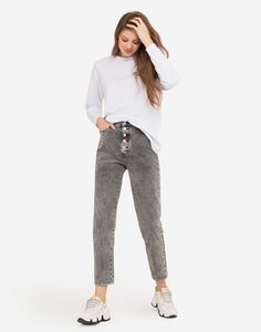 Серые джинсы Mom на пуговицах Gloria Jeans