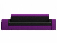 Прямой диван Модена с двумя пуфами Микровельвет Черный/Фиолетовый Bravo