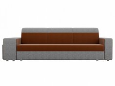 Прямой диван Модена с двумя пуфами Рогожка Коричневый/Серый Bravo