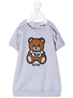 Moschino Kids платье футболка с оборками и вышивкой Toy Bear