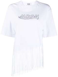 MSGM футболка с логотипом и бахромой