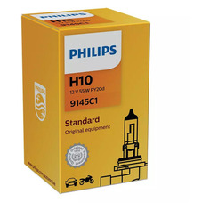 Лампа автомобильная галогенная Philips 9145C1, H10, 12В, 45Вт, 1шт
