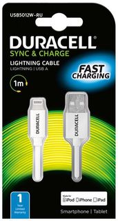 Кабель Duracell Lightning MFI - USB 1м (белый)