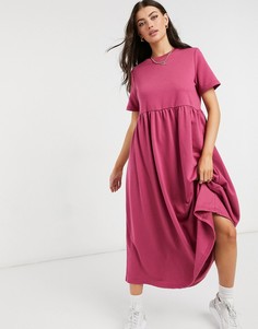 Сиреневое платье-футболка миди с ярусным низом Urban Threads-Фиолетовый цвет