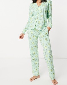 Пижамный комплект из рубашки и штанов со сплошным принтом авокадо Brave Soul-Зеленый цвет