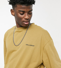 Светло-коричневая oversize-футболка с логотипом COLLUSION-Коричневый цвет