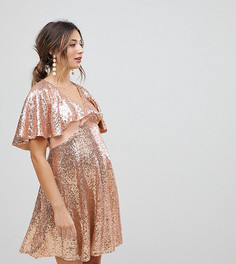 Платье мини с пайетками и расклешенными рукавами ASOS Maternity-Золотой