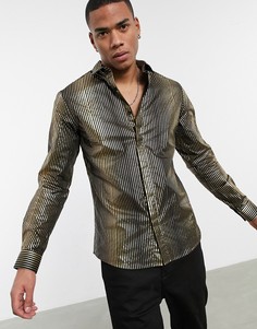 Рубашка в черную и золотую полоску с эффектом металлик Twisted Tailor-Золотистый