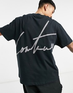 Черная свободная футболка со светоотражающим принтом и фирменным логотипом сзади The Couture Club-Черный цвет