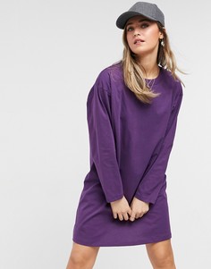 Платье-футболка баклажанового цвета в стиле oversized с длинными рукавами ASOS DESIGN-Фиолетовый цвет