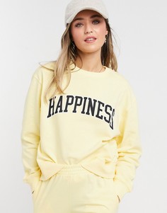 Светло-желтый свитшот с надписью "Happiness" от комплекта New Look