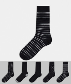 Набор из пяти пар монохромных носков Burton Menswear-Черный цвет