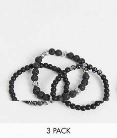 Набор браслетов с бусинами из черного и серого агата ASOS DESIGN-Черный цвет