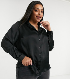 Черная свободная атласная рубашка с длинными рукавами ASOS DESIGN Curve-Черный цвет