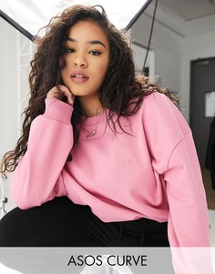 Розовый выбеленный oversized-свитшот с однотонным вышитым логотипом ASOS Weekend Collective Curve-Розовый цвет