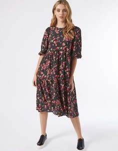 Черное платье миди с присборенной юбкой Miss Selfridge-Черный цвет