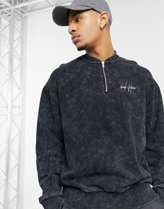 Темно-серый выбеленный свитшот с воротником на молнии и принтом логотипа на груди от комплекта ASOS Dark Future-Черный