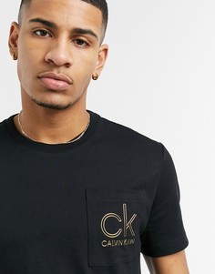 Черная футболка с золотистым логотипом Calvin Klein-Черный цвет