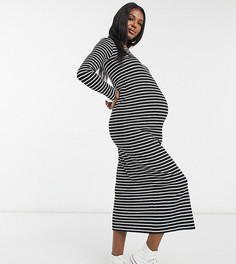 Платье макси в полоску черного цвета с длинным рукавом Gebe Maternity-Черный цвет