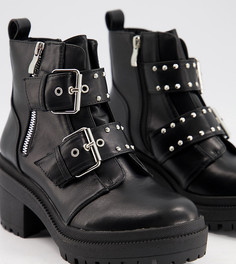 Черные ботинки на массивной подошве с пряжками RAID Wide Fit Saint-Черный цвет