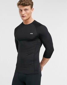 Спортивная облегающая футболка черного цвета с рукавами 3/4 ASOS 4505-Черный цвет