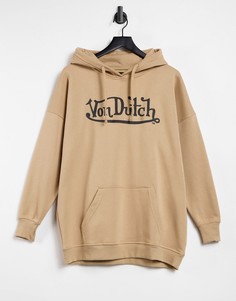 Бежевый худи в стиле oversized от комплекта Von Dutch-Коричневый цвет