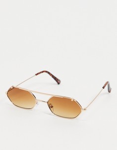 Золотистые солнцезащитные очки-авиаторы с шестиугольными стеклами ASOS DESIGN-Золотистый