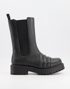 Черные высокие ботинки из искусственной кожи на массивной подошве Monki Uno-Черный цвет