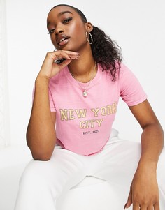 Розовая укороченная футболка с принтом New York In The Style-Розовый