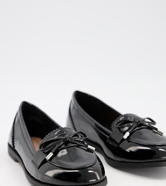 Черные лакированные лоферы из искусственной кожи New Look Wide Fit-Черный