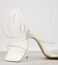 Белые босоножки на каблуке для широкой стопы со стразами Simmi London Chanelle-Белый