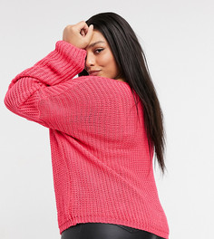 Свободный трикотажный джемпер крупной вязки розового цвета Rokoko Plus-Розовый цвет