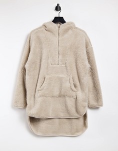 Плюшевый худи бежевого цвета с воротником на молнии Only-Бежевый