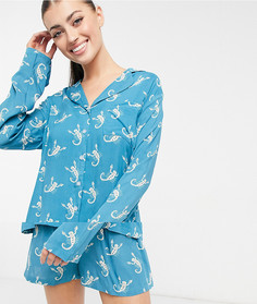 Голубой пижамный комплект с шортами и принтом скорпионов Night-Многоцветный