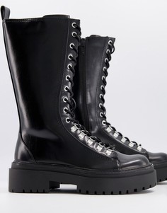 Черные ботинки на массивной подошве со шнуровкой Pimkie-Черный цвет