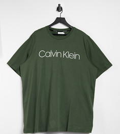 Футболка оливково-зеленого цвета с большим логотипом Calvin Klein Big & Tall-Зеленый цвет