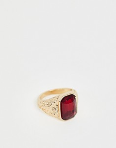 Кольцо-печатка с красным камнем Chained & Able-Золотой