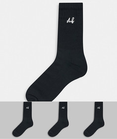 Набор из 3 пар черных носков до середины голени Burton Menswear-Черный цвет