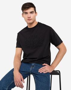 Чёрная oversize футболка с объёмной надписью Gloria Jeans