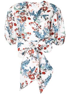 Erdem блузка с пышными рукавами и цветочным принтом