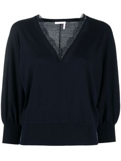 Chloé топ с кружевом и V-образным вырезом