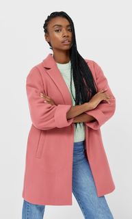 Stradivarius Пальто Из Трикотажной Ткани С Начёсом Женская Коллекция Ярко-Розовый Xl