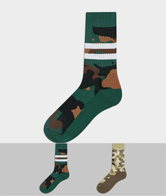 Набор из 2 пар спортивных носков с камуфляжным принтом ASOS DESIGN-Зеленый цвет
