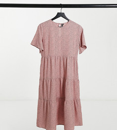 Многоярусное присборенное платье миди пудрового цвета в горошек Influence Petite-Многоцветный