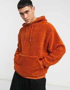 Плюшевый худи в стиле oversized рыже-коричневого цвета ASOS DESIGN-Коричневый цвет