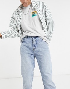 Синие выбеленные джинсы прямого кроя с завышенной талией ASOS DESIGN-Голубой