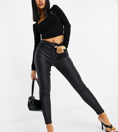 Черные моделирующие джинсы скинни с покрытием из искусственной кожи New Look Petite-Черный цвет