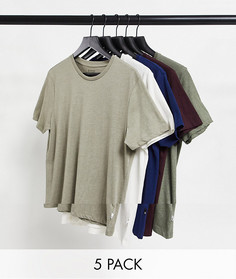 Набор из пяти разноцветных футболок из органического хлопка Burton Menswear-Многоцветный